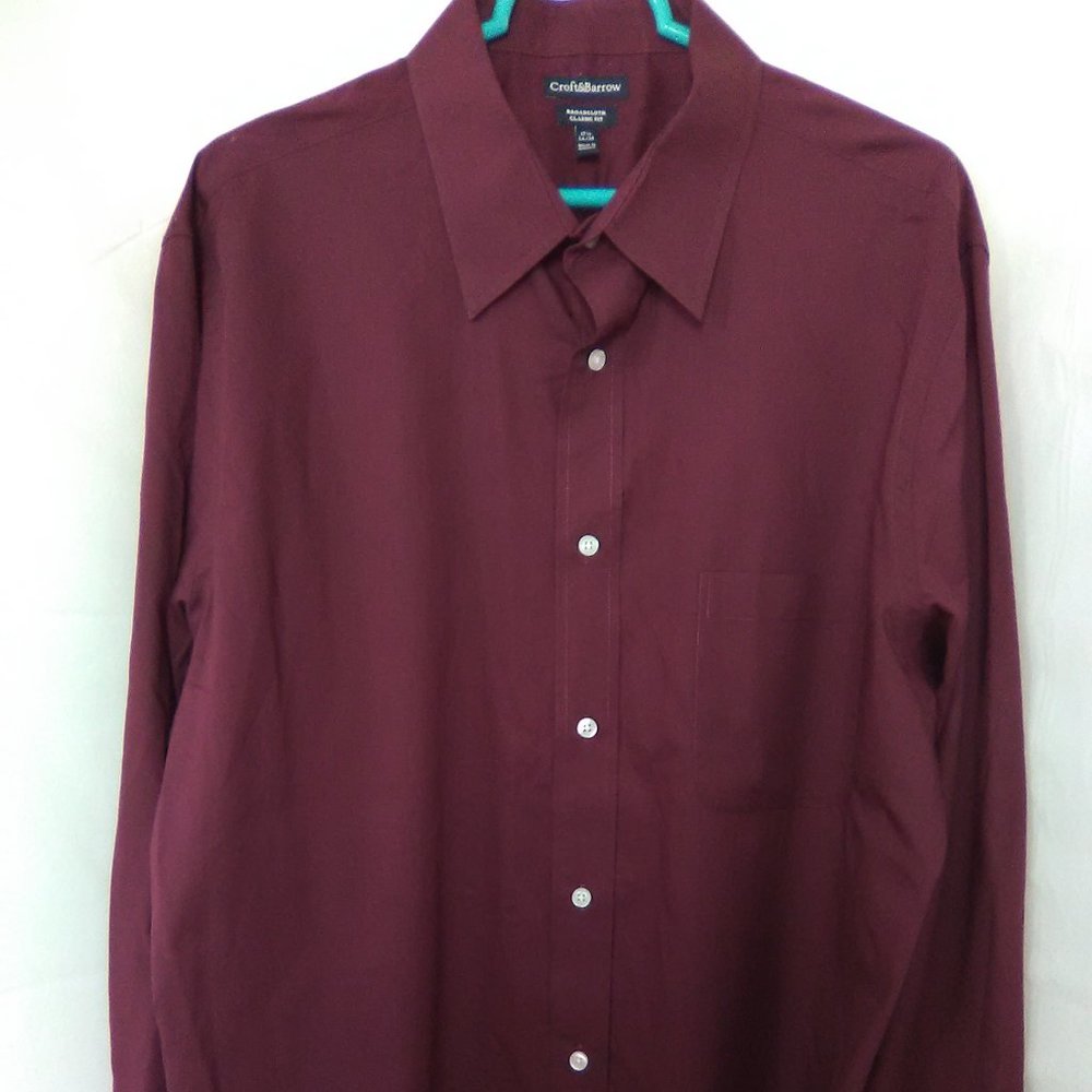 Croft & Barrow Men's Button Down Shirt Color Burgundy Size 17 1/2 34/35